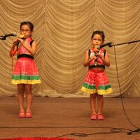 年仅七岁的姐姐Sophia Li 和刚满五岁的妹妹Serena Li 表演的胡芦丝二重奏-美丽的金孔雀 深受欢迎